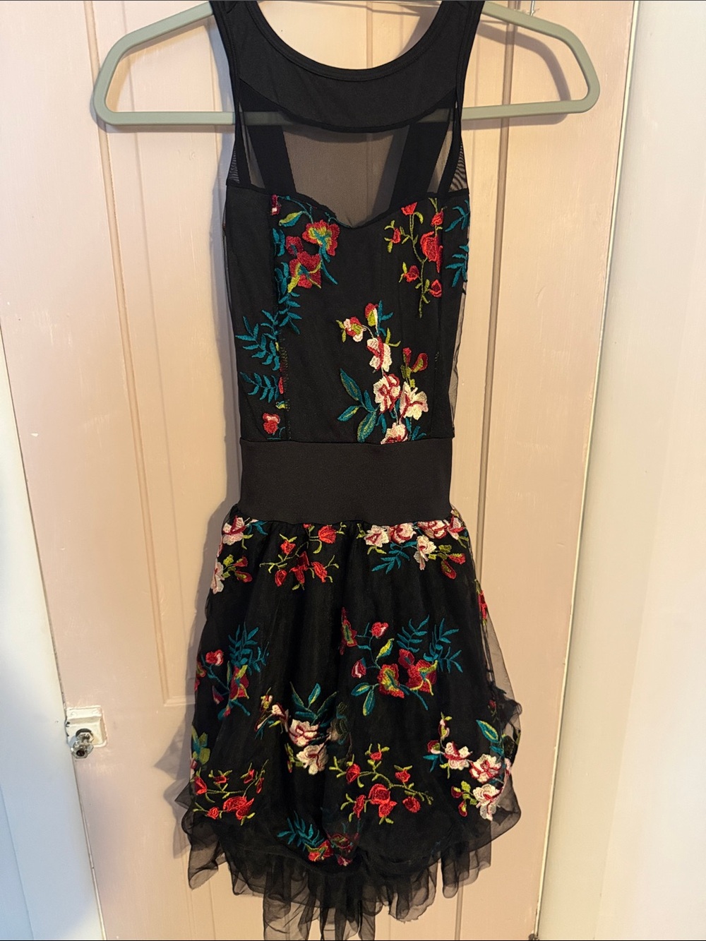 Girls' Black Floral Mesh Party Dress